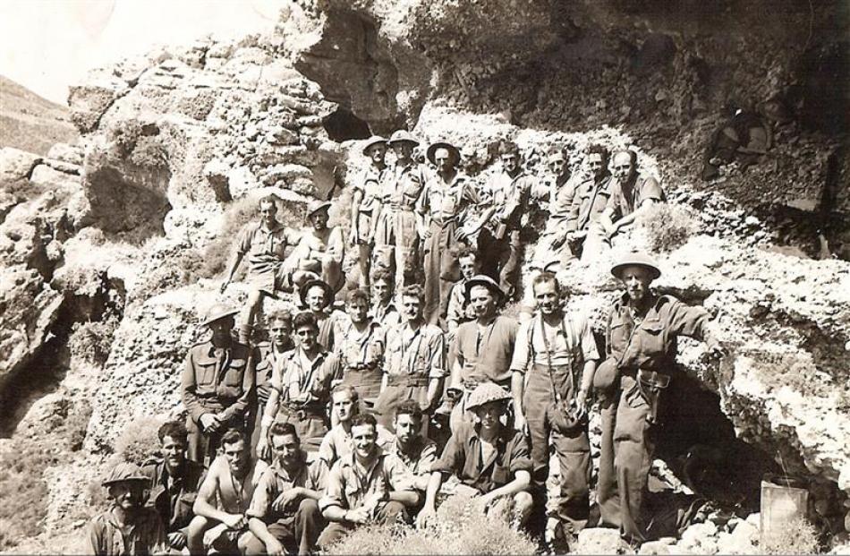 Peter Wildey (wearing a helmet, kneeling, front right) and other members of the 7th Field Company...