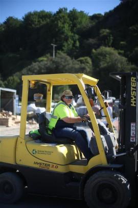 Forklift driver Bev Searle moves recyclables at the Waitaki Resource Recovery Park.
