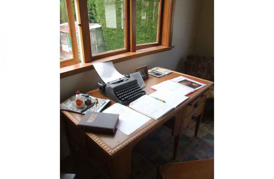 Visitors are encouraged to sit at one of Janet Frame's old desks.