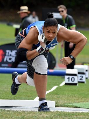 Valerie Adams in action during the shot put of the national athletics championships. Photo:...