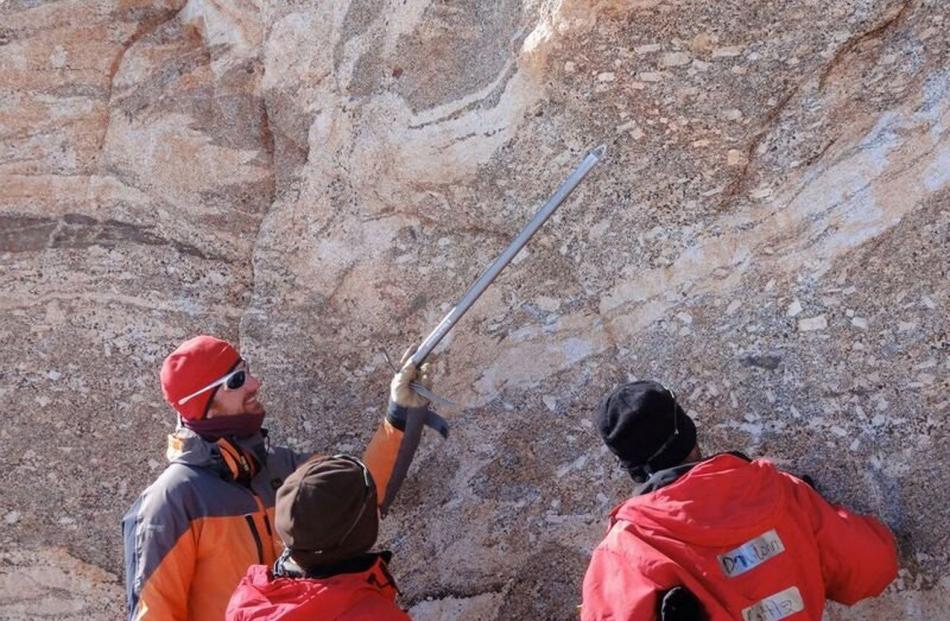 John Cottle (left) at the Byrd Glacier in the Antarctic with two PhD students in 2012.
