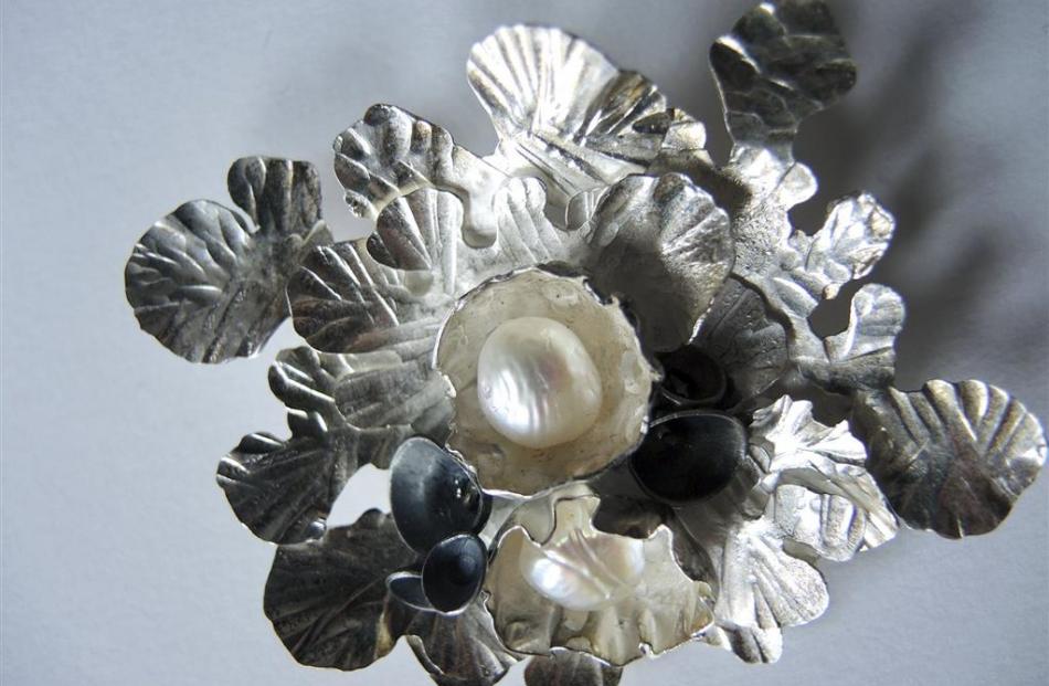 Rock Shore broach (stirling silver and natural pearl). Photo: supplied