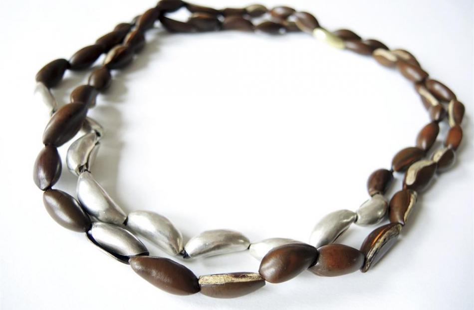 Two Pouteria necklaces (seeds, stirling silver and 18ct gold). Photo: supplied
