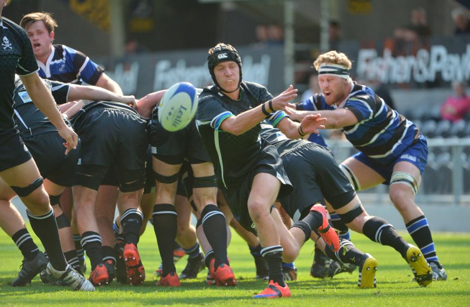 Action from today's match between Kaikorai and Pirates at Forsyth Barr Stadium today. Photo:...