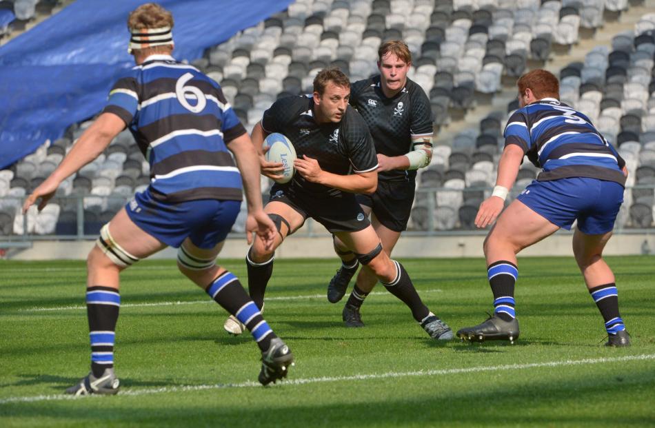 Action from today's match between Kaikorai and Pirates at Forsyth Barr Stadium today. Photo:...