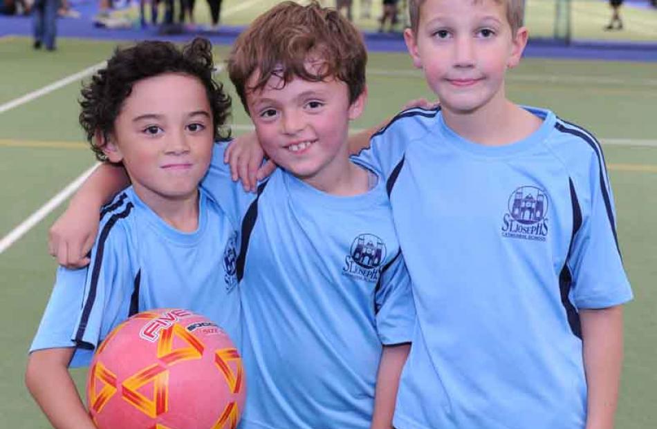 Te Manawa Exeter-Bachop (7), Gabriel Lindsay (8) and Henry Lapham (8), St Josephs School, of...