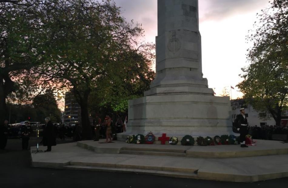 Military forces stand guard at the Cenotaph.