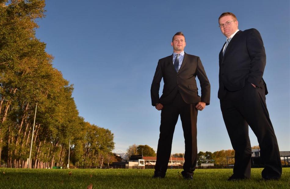 Football South chief executive Chris Wright (left) and chairman Matthew Holdridge at the site of...