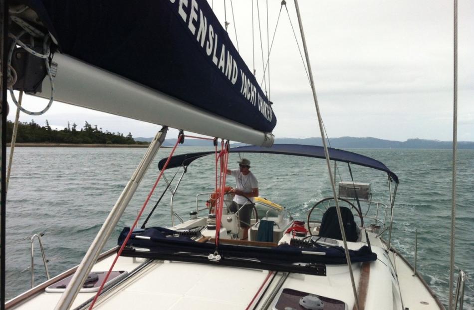 The captain at the helm of our 45ft yacht. Photos from Lydia Jenkin