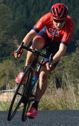 Brad Evans leads the Cycling Otago road championships men's race on the Taieri Plain in March....