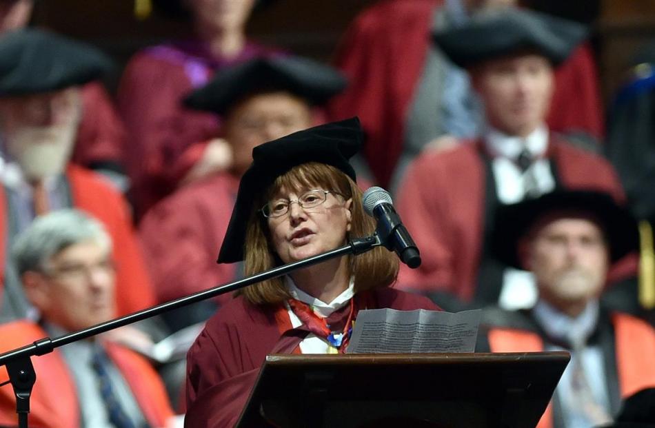 Prof Christine Thomas addresses University of Otago graduands  on Saturday.