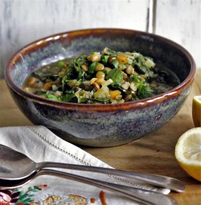 Lentil, lemon and garlic soup.