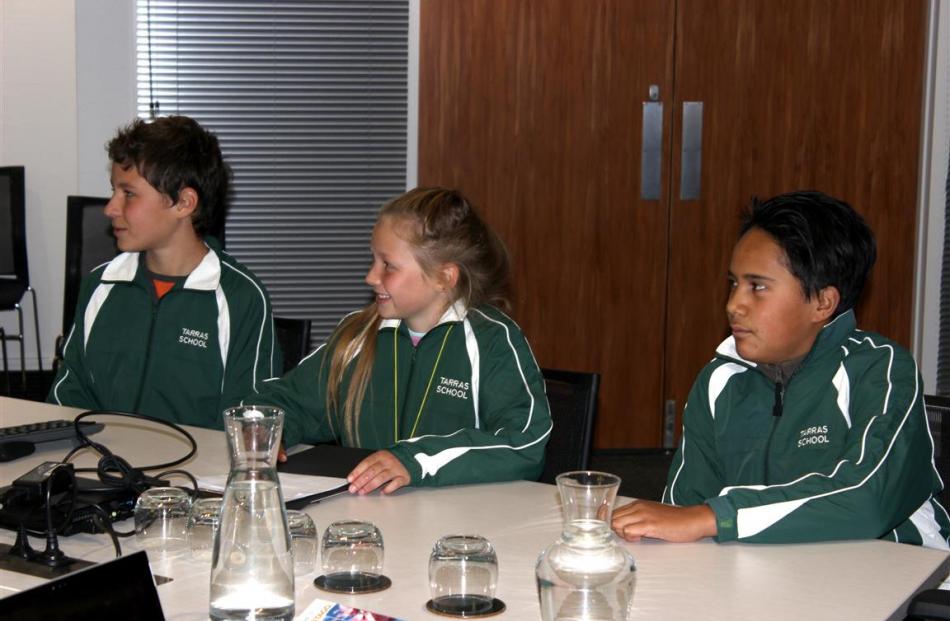 Tarras School pupils (from left): Jack (12) and Billie (10) Willson and K’Dence Harrison (10)...