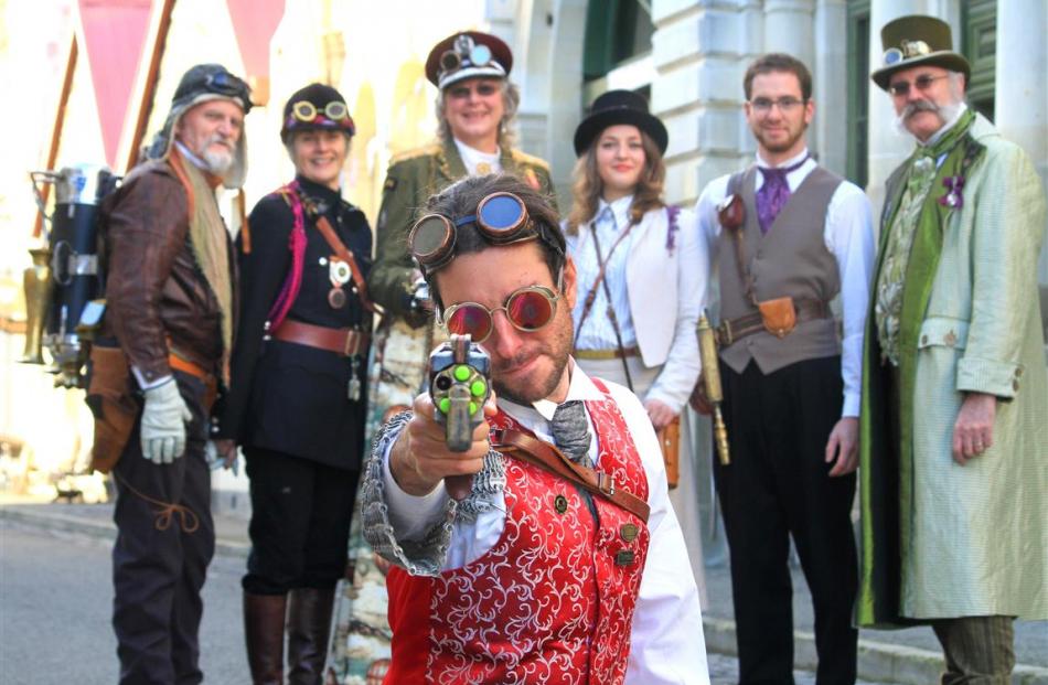 Gearing up for Oamaru's four-day celebration of Steampunk are (front) Florent Cone, of France,...
