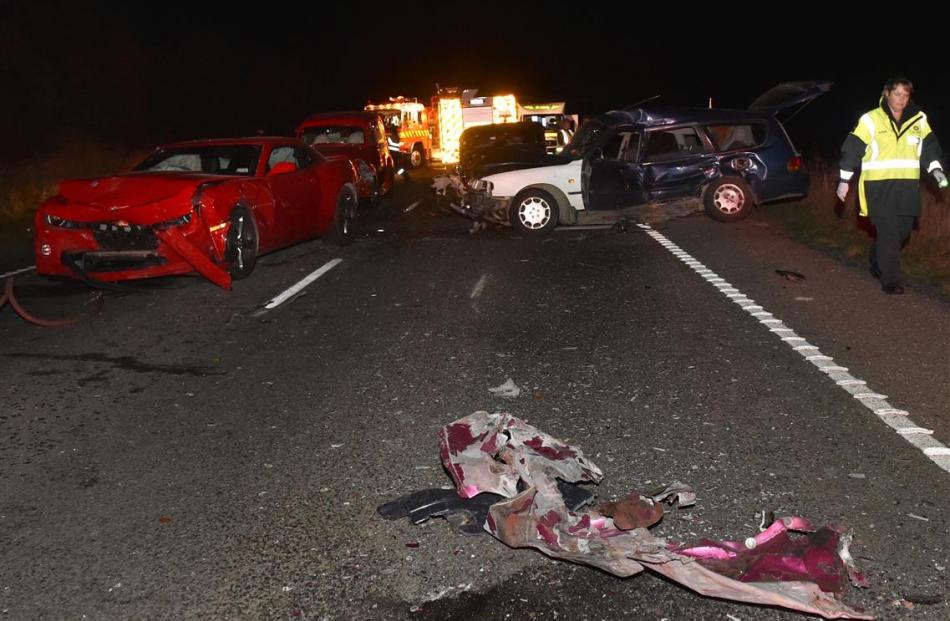 The scene of a fatal crash on State Highway 1 near Karitane last night. Photo by Peter McIntosh.