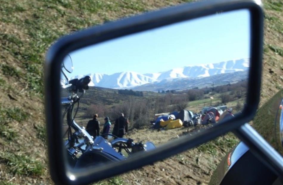 The snow-clad Hawkdun Range provides a stunning backdrop for the Brass Monkey rally at Oturehua.