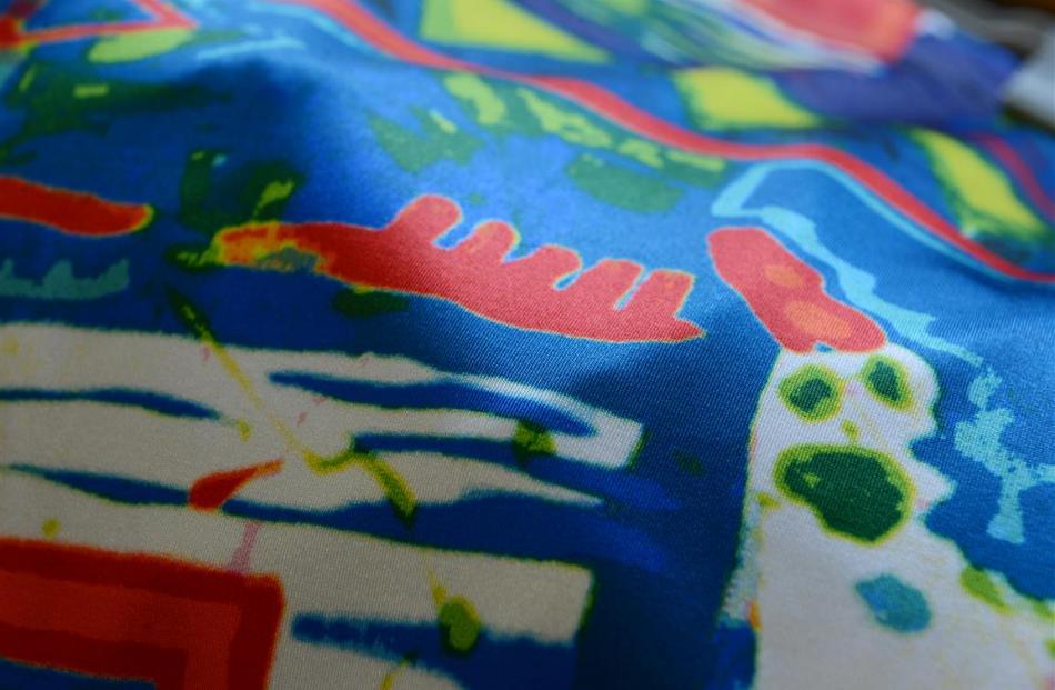 A digital textile print developed from third-year fashion student Hana Hoskins’ own painting.