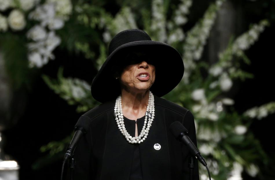 Lonnie Ali, the wife of Muhammad Ali, speaks at a memorial service for the late boxer in...