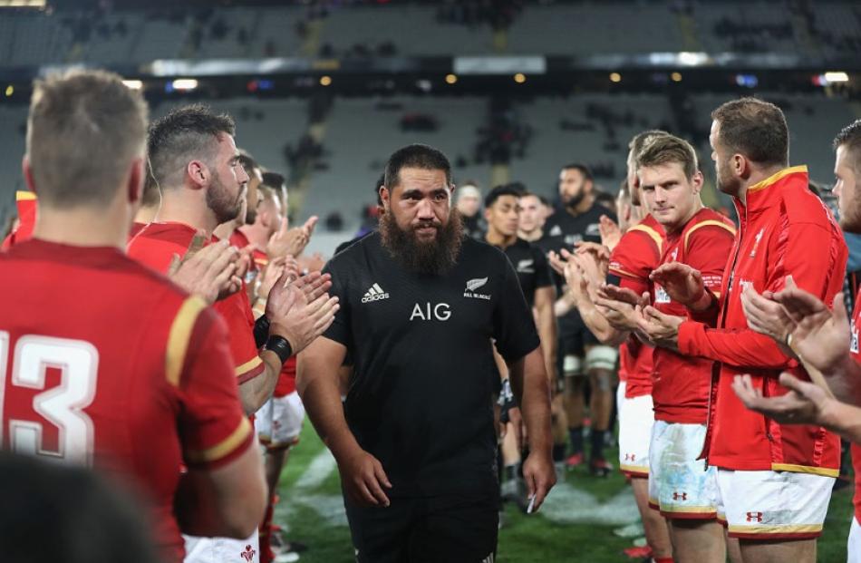 Charlie Faumuina leaves the field for the All Blacks against Wales on Saturday. Photo: Getty Images
