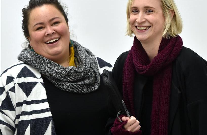 Visiting Maori artists and academics Elisapeta Heta (left)  and Taarati Taiaroa at the Blue...