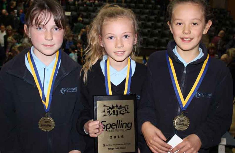Cromwell Primary School pupils Amy Winter (11) (left), Aimee Coudret (10) and Bjork Swain (10)...