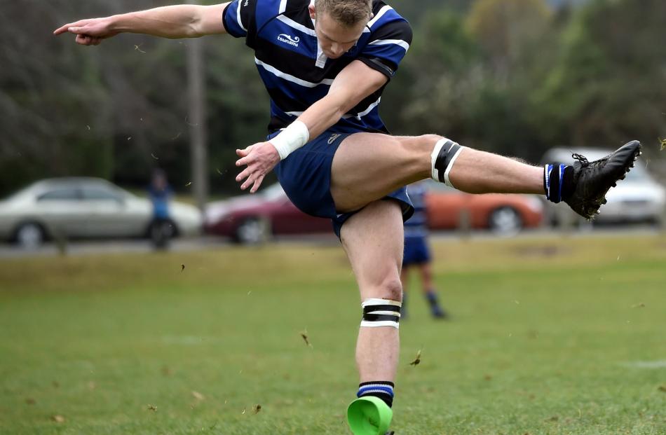 Action from today's Kaikorai v Harbour game. Photo: Peter McIntosh