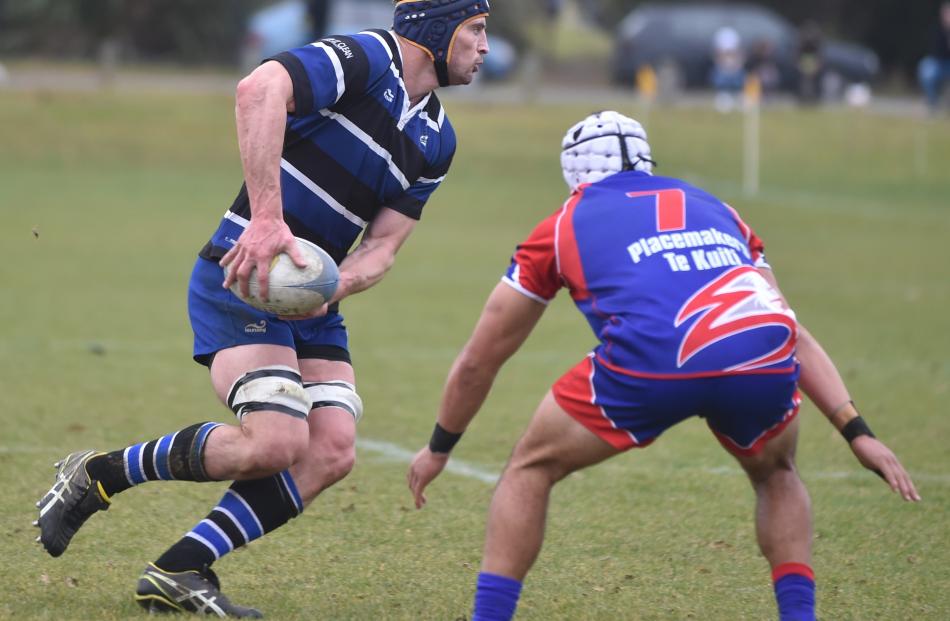Action from today's Kaikorai v Harbour game. Photo: Peter McIntosh