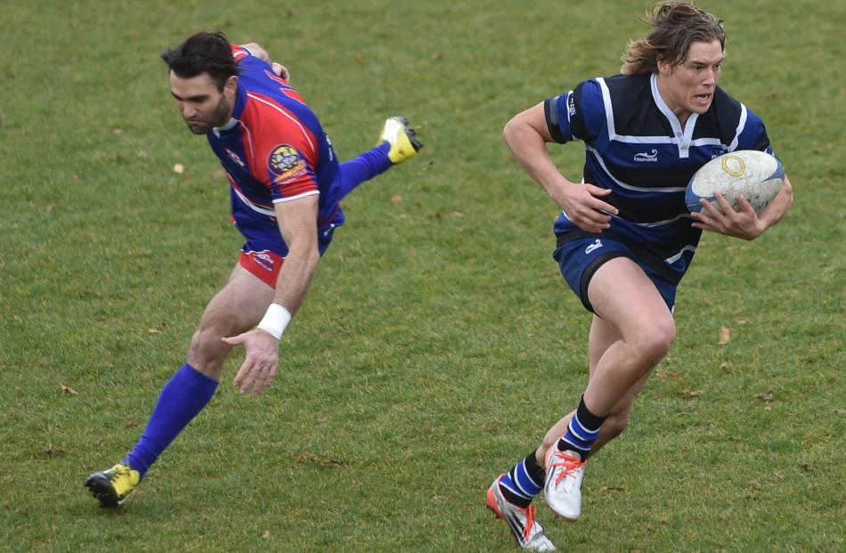 Action from today's Kaikorai v Harbour game. Photo: Peter McIntosh