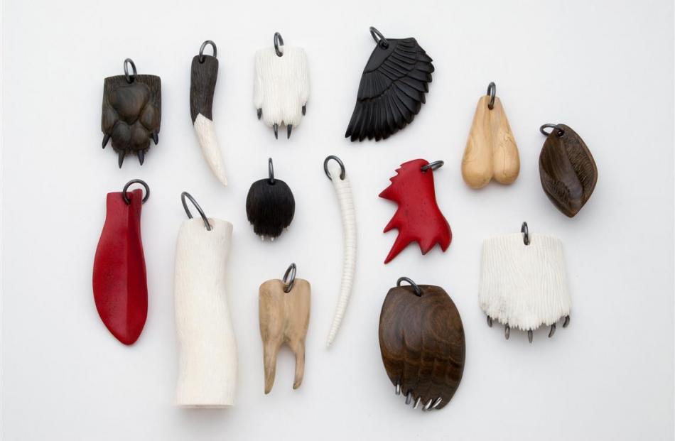 Jane Dodd, Bits (2014), made of ebony, lignum vitae, boxwood, cow bone, dye, sterling silver....