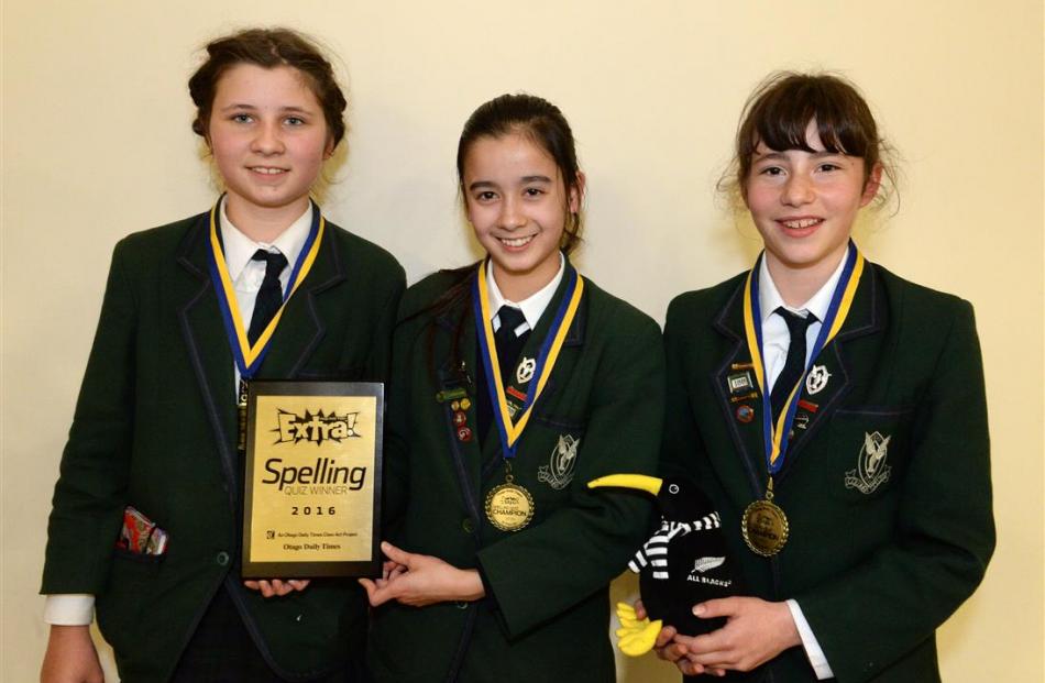 The Columba College team of (from left) Megan Macdiarmid (12), Georgia Wong (13) and Olivia...