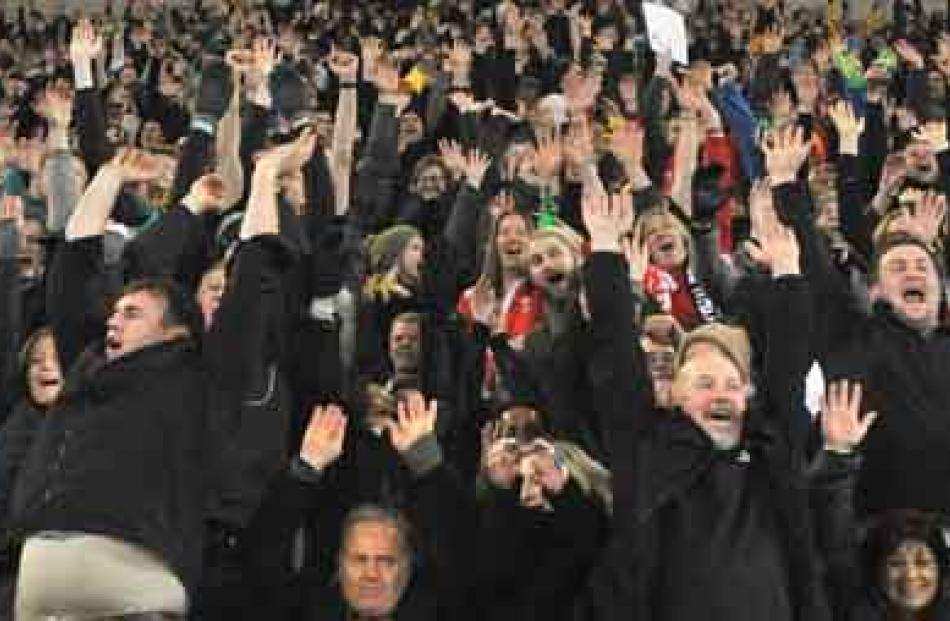 The crowd in high spirits.