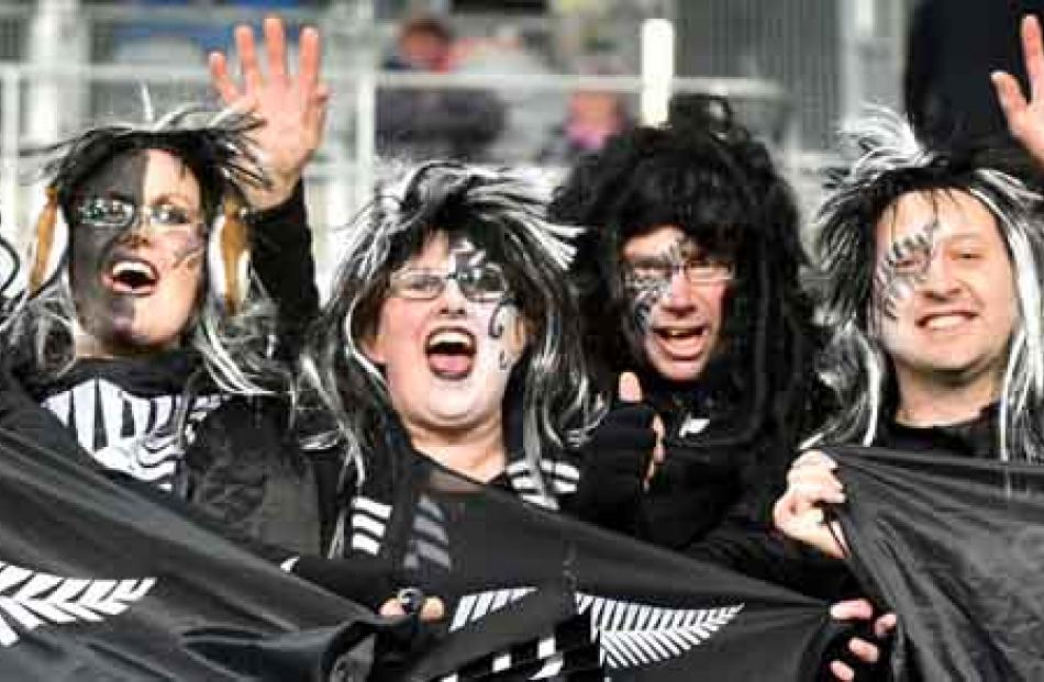 All Blacks supporters from Invercargill (from left) Cain Henry, Jennifer Henry, Ruth Sears,...