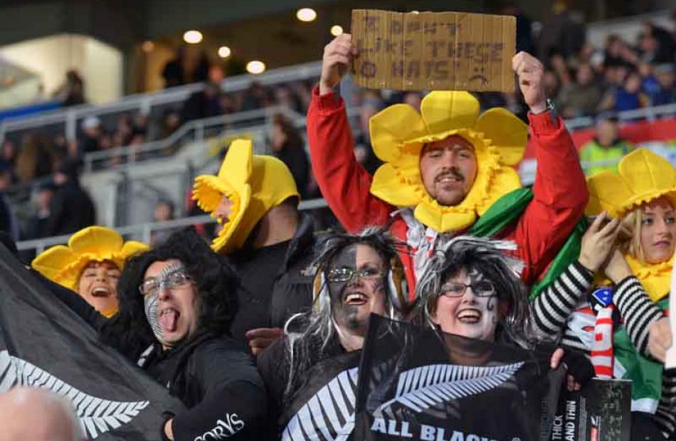 A Wales fans demonstrates a laconic sense of humour.
