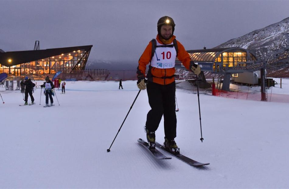 Paul Jobbins, of Queenstown heads uphill from the starting gate in the Skin to the Summit race...