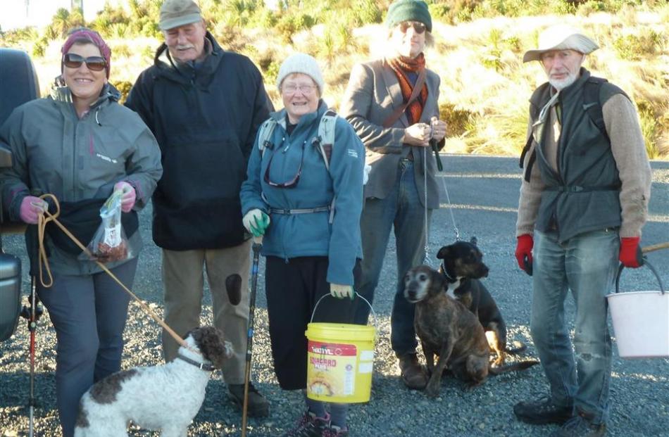 The assembled team ready to set off (from left) Chris James with Harriet, Bruce Cathro, Penny...