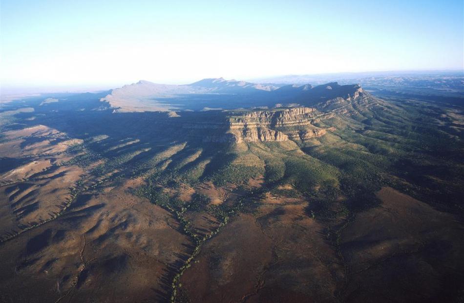 Wilpena Pound, on the southwestern flank of the Flinders Ranges, is an amphitheatre of ancient...