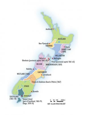 The provincial system expanded to 10 provinces. Hawke’s Bay was created in 1858, Marlborough ...