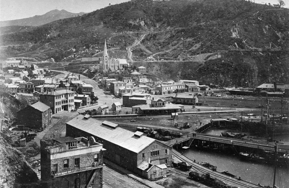 The railway line to Port Chalmers, photographed in the mid-to-late 1870s, provided a link to...