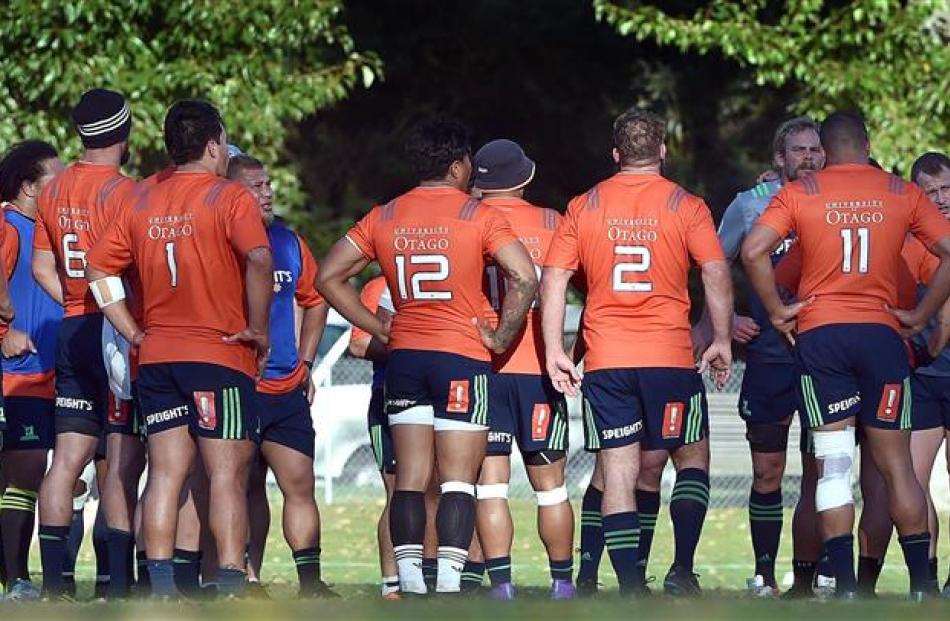 Highlanders coach Jamie Joseph makes a point during training at Logan Park before the match...