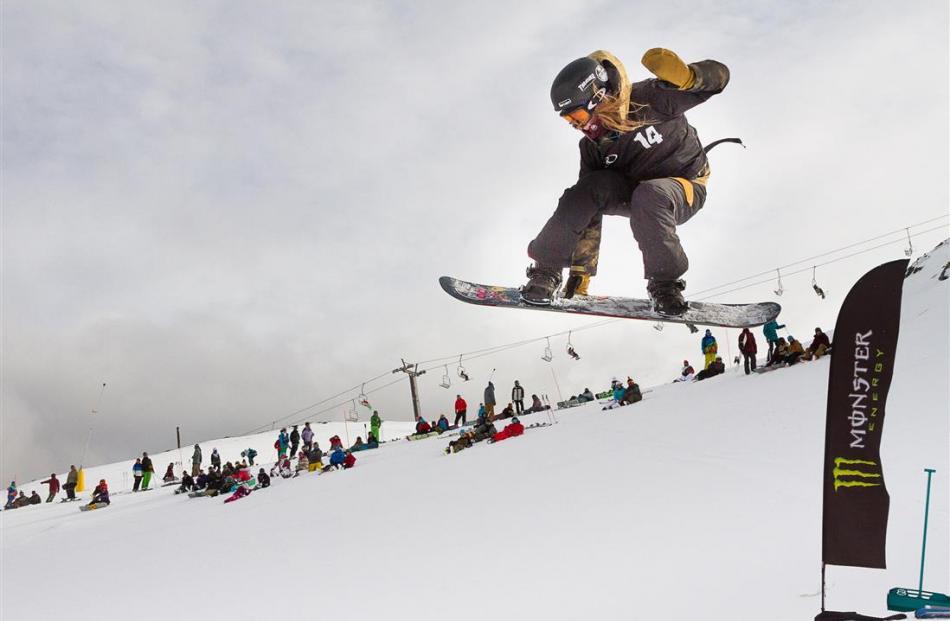 Queenstown’s Ethan Cruise (16) competes in the Slopestyle competition at The Remarkables ski area...
