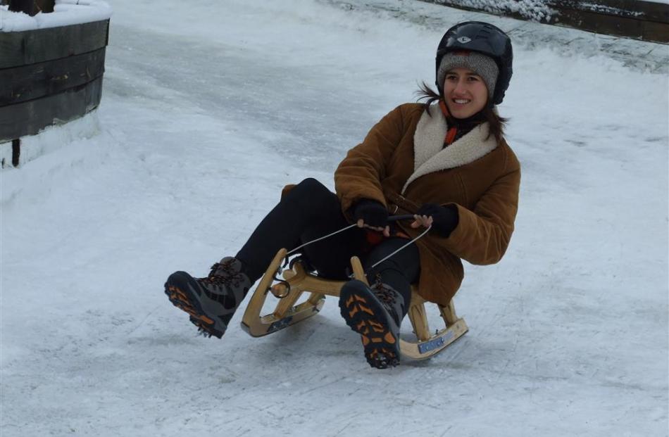 First-time luger Daisy Power, of Dunedin, tries out the Naseby track.