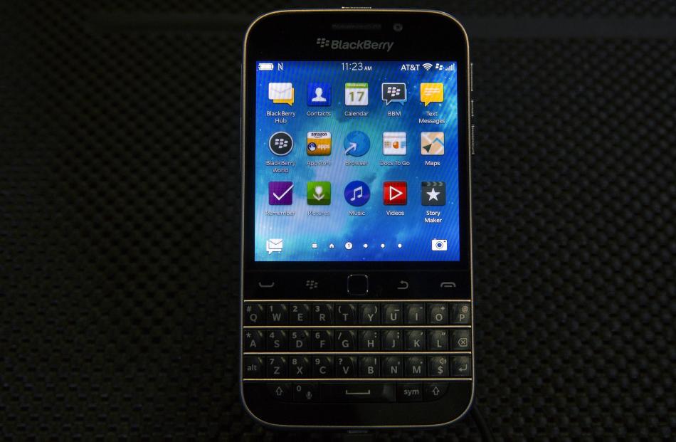 The new Blackberry Classic smartphone is displayed during the launch event in New York in...