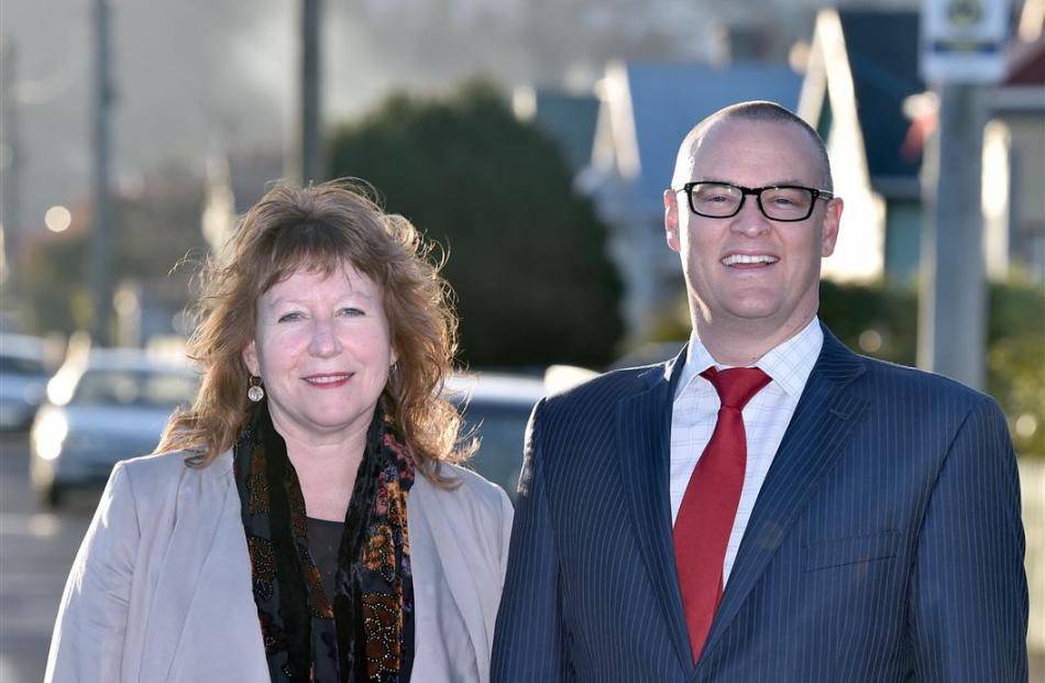 Dunedin South MP Clare Curran and Dunedin North MP David Clark celebrate the announcement of...