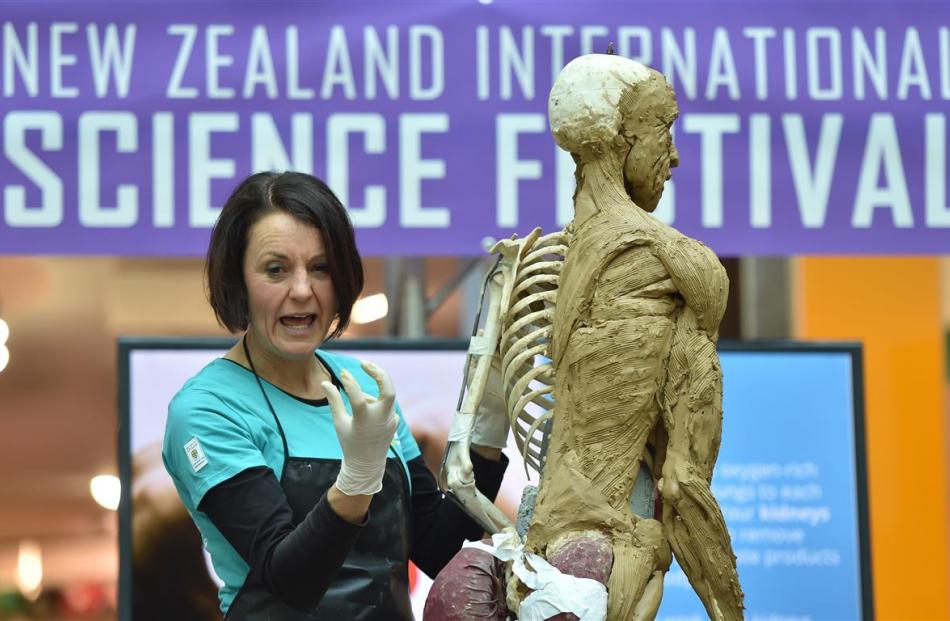 Dunedin sculptor and anatomy graduate Dr Louise Baillie gives a 'Skeleton Alive!' presentation at...