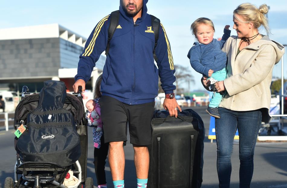 Highlanders hooker Ash Dixon and wife Mikayla with son Boston (18 months) and daughter Paiyton (4...