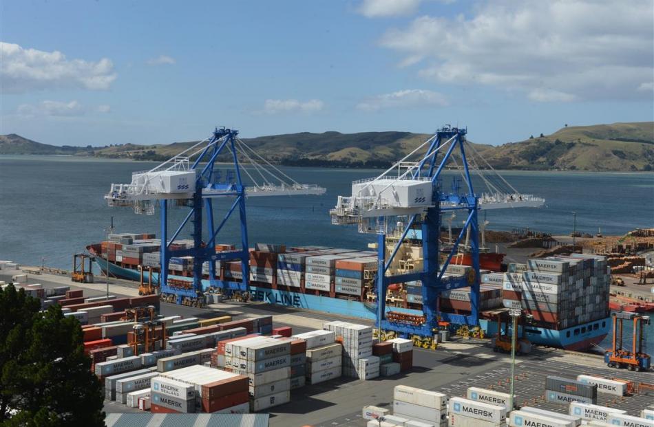 Laust Maersk loaded at Port Chalmers in February, becoming the first container ship to leave...