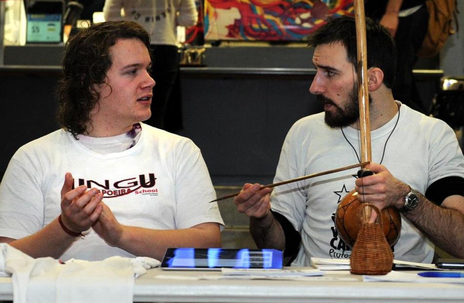 As they man their stall on Clubs Day, Capoeira club leaders Duncan Coutts (21, left) and Rhys...