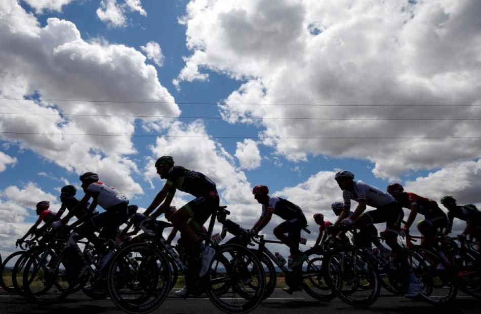 Riders cycle through the countryside during the 11th stage from Carcassone to Montpellier. Photo:...