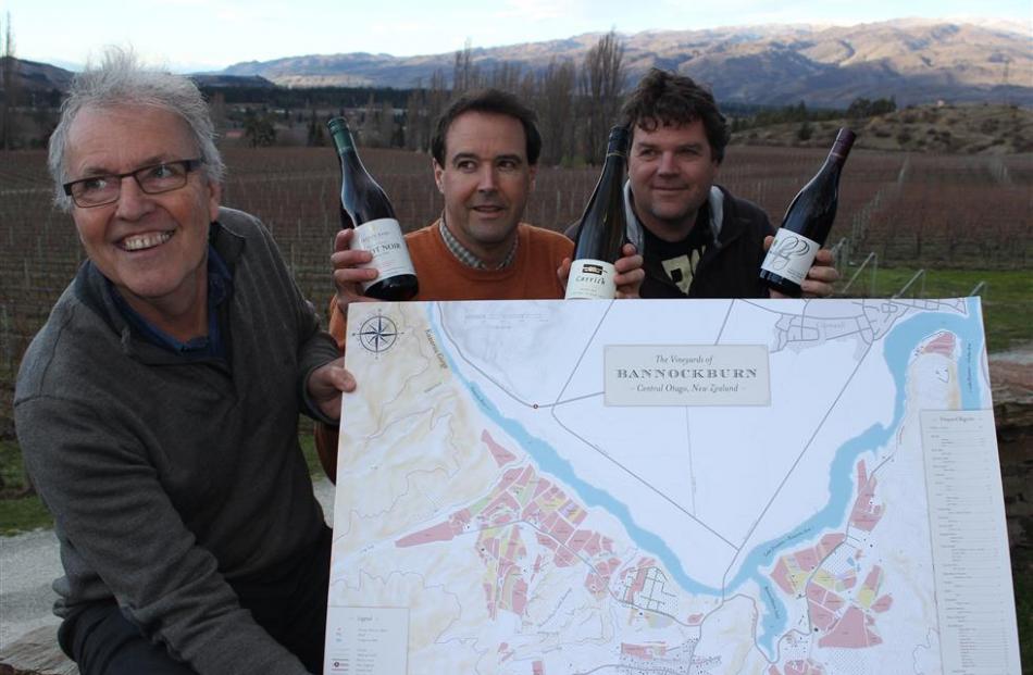 Carrick Wines owner Steve Green (left), Felton Road winemaker Blair Walter (centre) and Mt...
