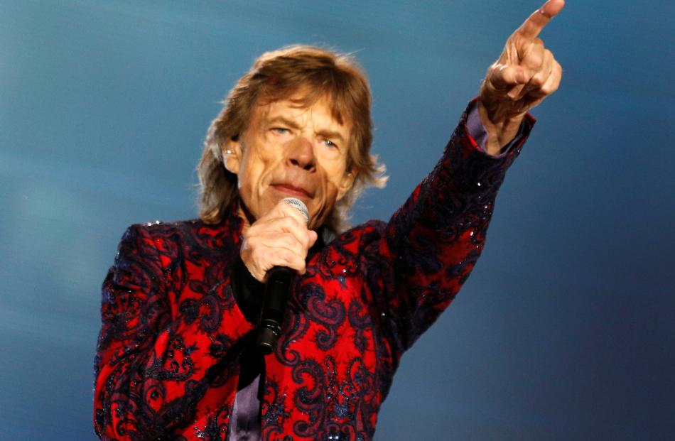Mick Jagger of The Rolling Stones sings during their "Latin America Ole Tour" at the Foro Sol in...